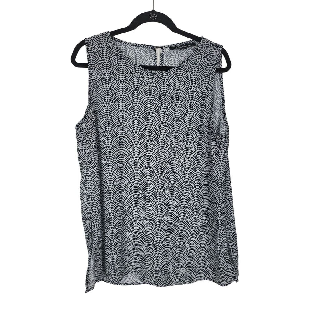 Hawthorne Tank Blouse XL Womens Black White Triangle Key Hole Office Casual Top‎